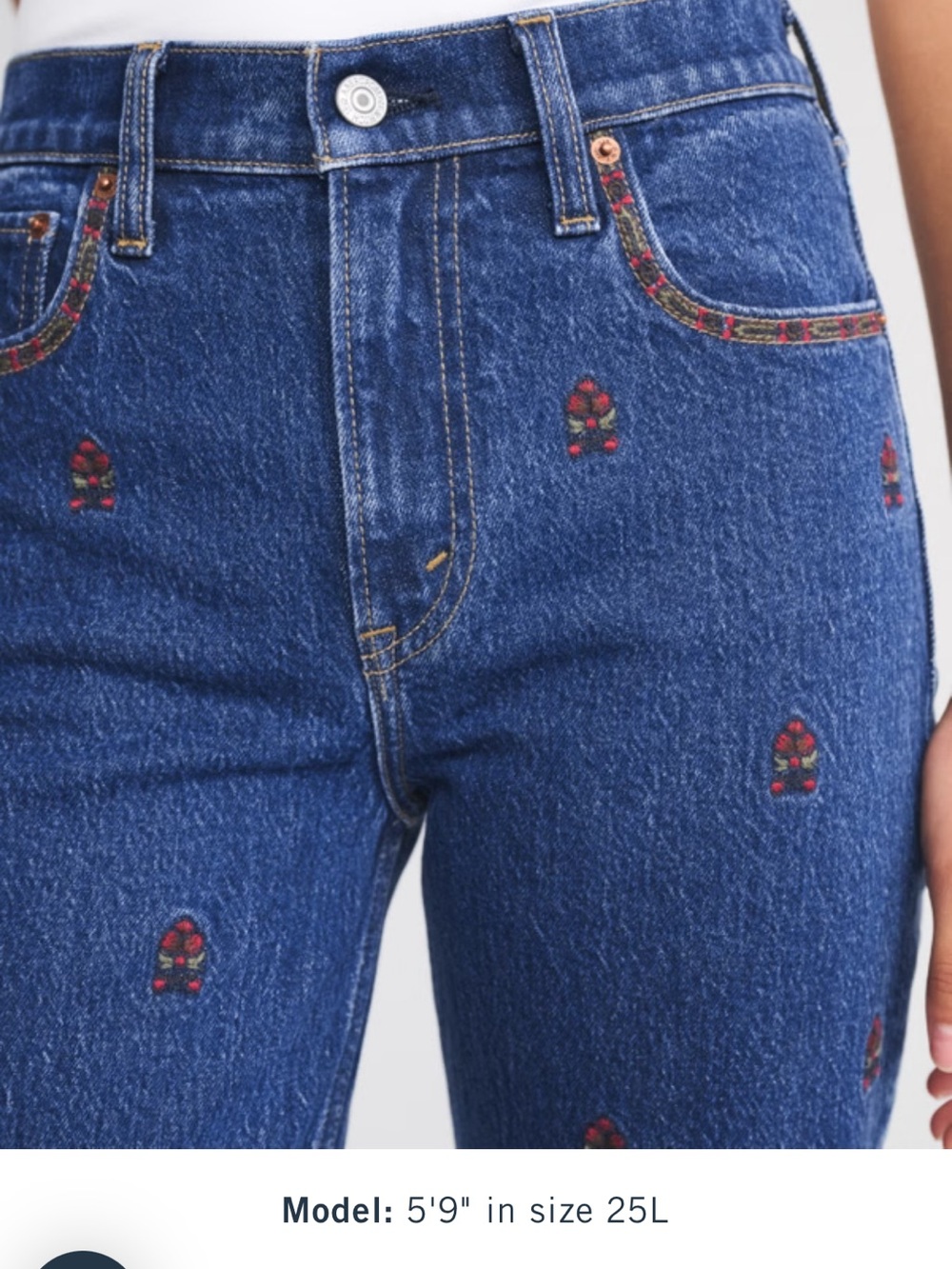 Abercrombie & Fitch High Rise 90s Relaxed Floral Embroidered Jeans Curve Love - Picture 7 of 16